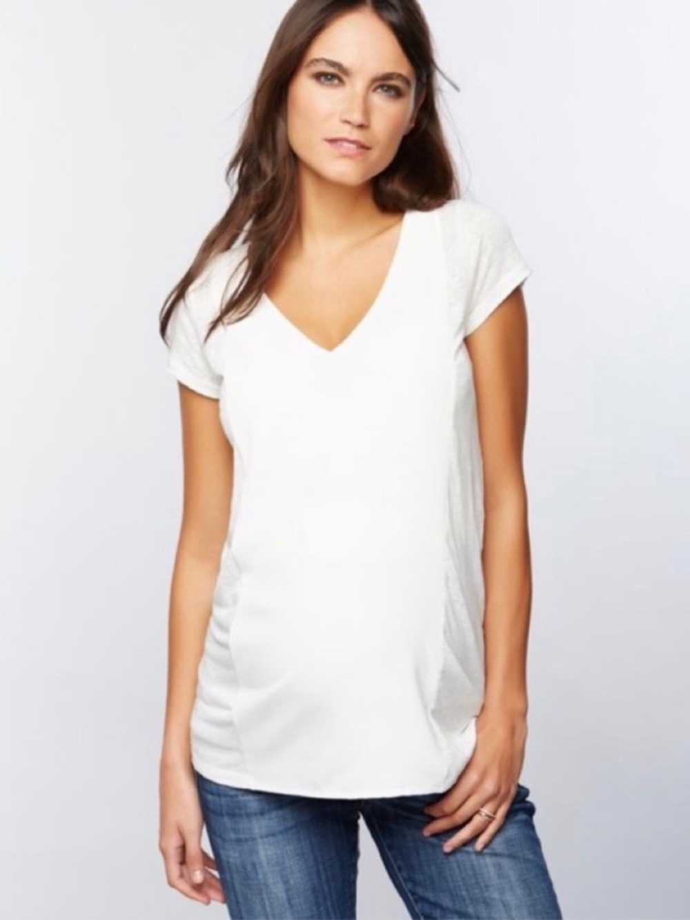 A Pea In The Pod linen capped sleeve maternity top cream size medium